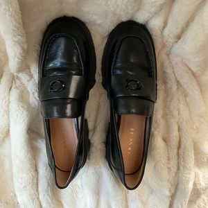 Coach Leather Lug Sole Block Heel Loafers